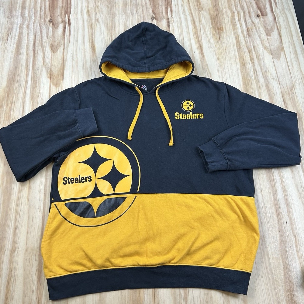 Majestic Pittsburgh Steelers Hoodie Sweatshirt XL Black Gold Large Logo NFL